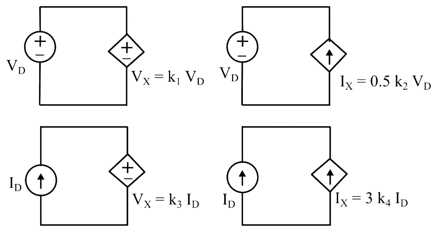 Four circuits with parameters k1, k2, k3 and k4