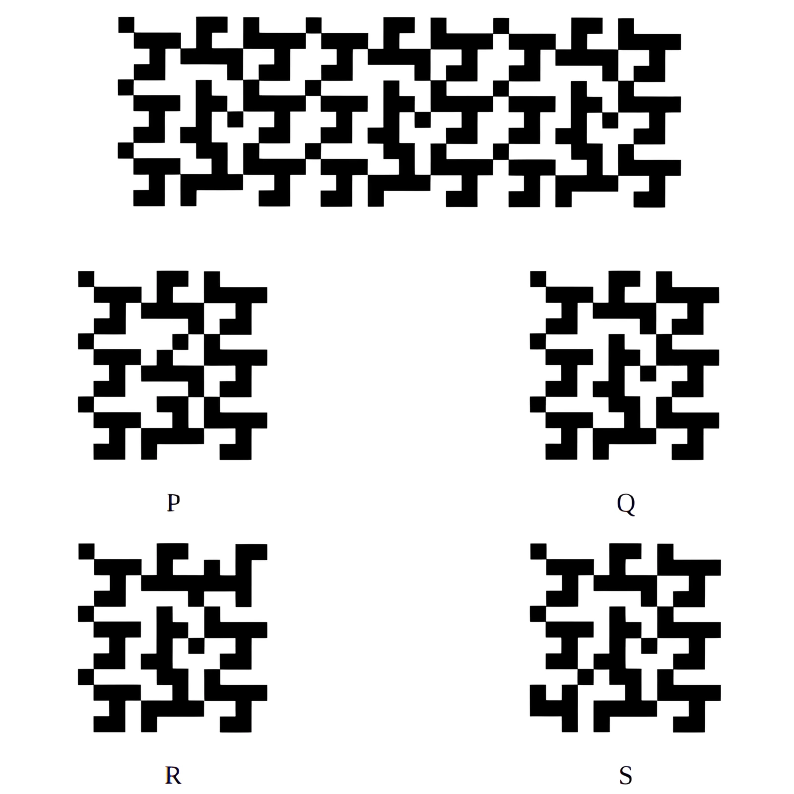 Generated pattern and candidate patterns P, Q, R and S