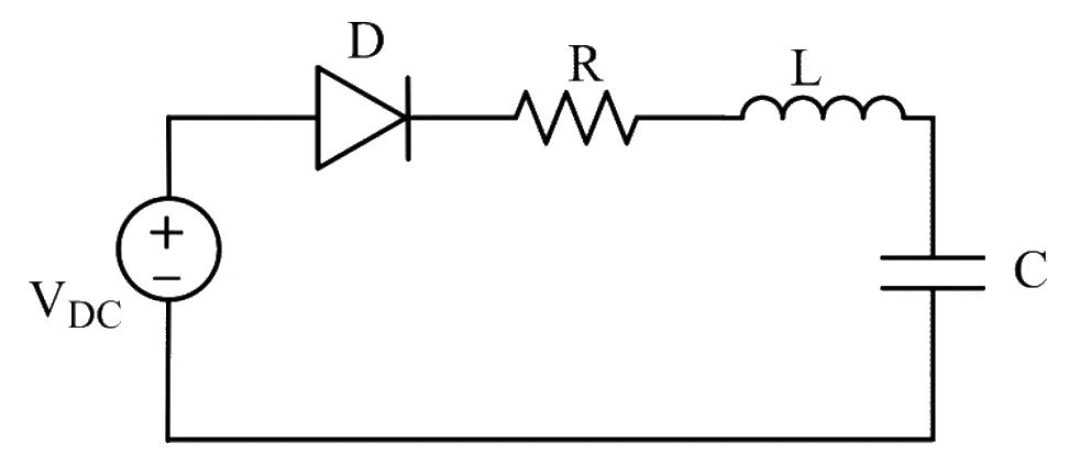 Circuit containing R, L, C and a diode D