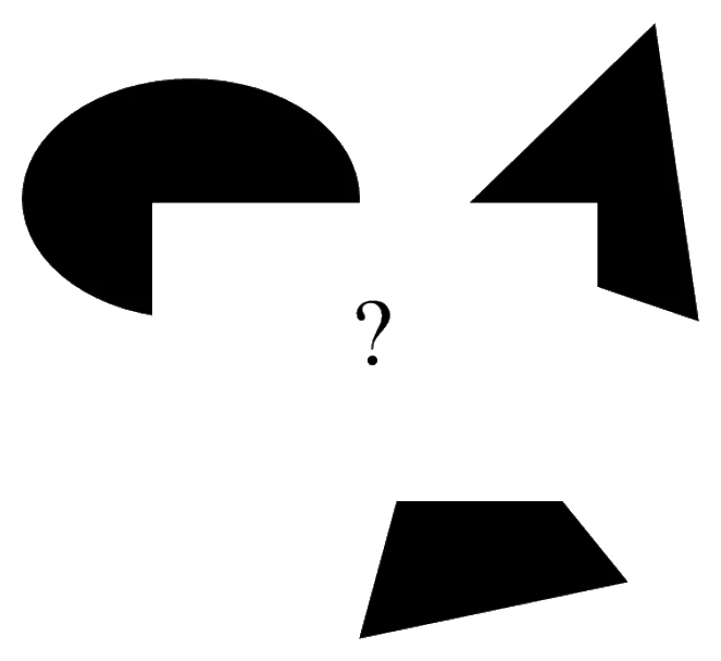 Shapes with the missing portion and candidate pieces P, Q, R, S