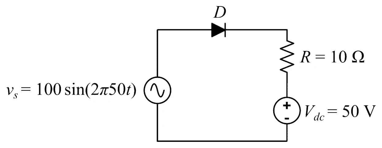 Circuit with an ideal diode, a DC source and a resistor